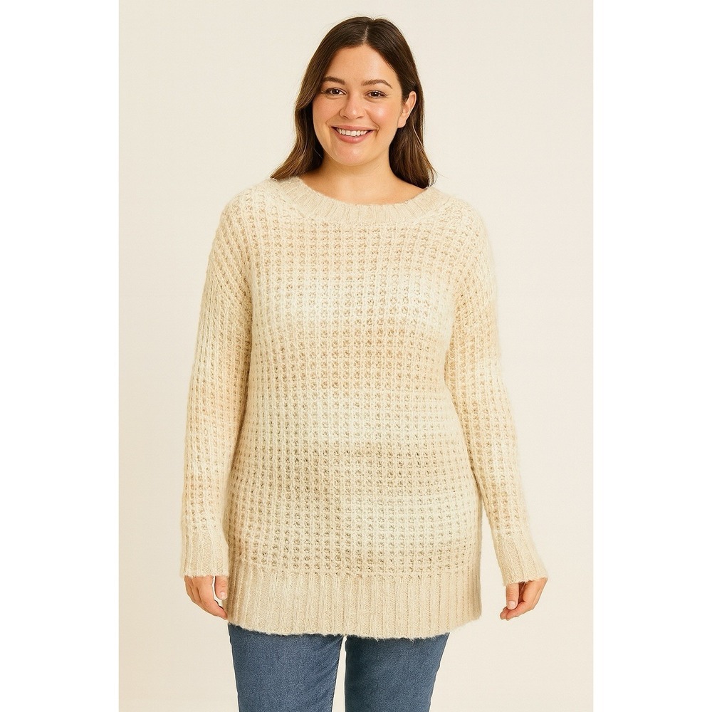 Rue 21 Women's Sweater‎ Size XL Beige Tan Stripes Long Sleeve Round Neck - Picture 1 of 16